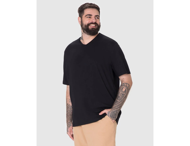 Camiseta Básica Malwee Masculina Plus Size Decote V Manga Curta Em Algodão 1000137166 - Atacado